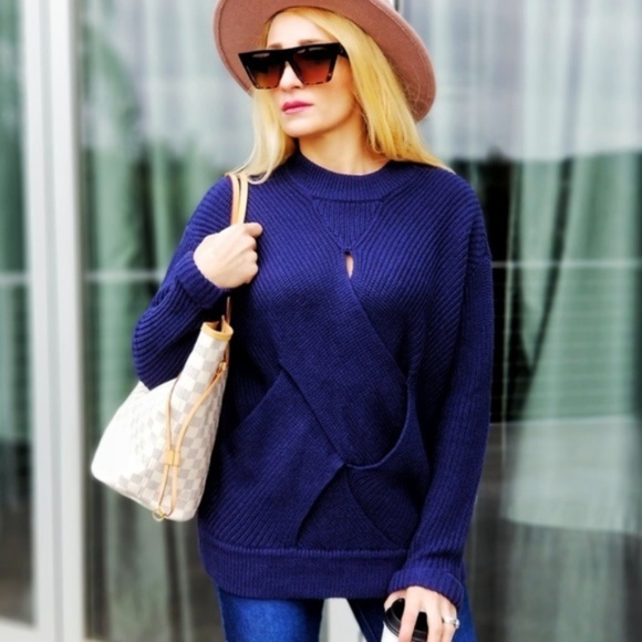 MODA ME COUTURE Sweaters - SOLD OUT AREIL Navy Braided Front Sweater